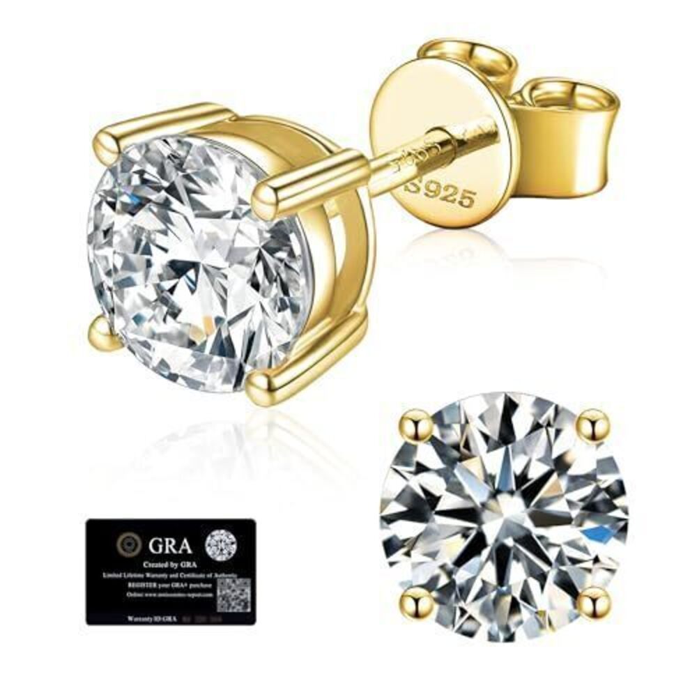 7369 Moissanite Stud Earrings , 925 Sterling Silver Earrings, 18K White